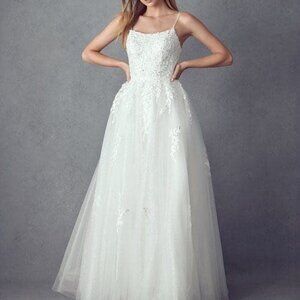 Straight Neck Lace Bodice A-Line Prom Dress JT260